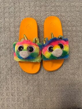 Ty Rainbow Unicorn Plush Slide Sandals - Orange Footbed